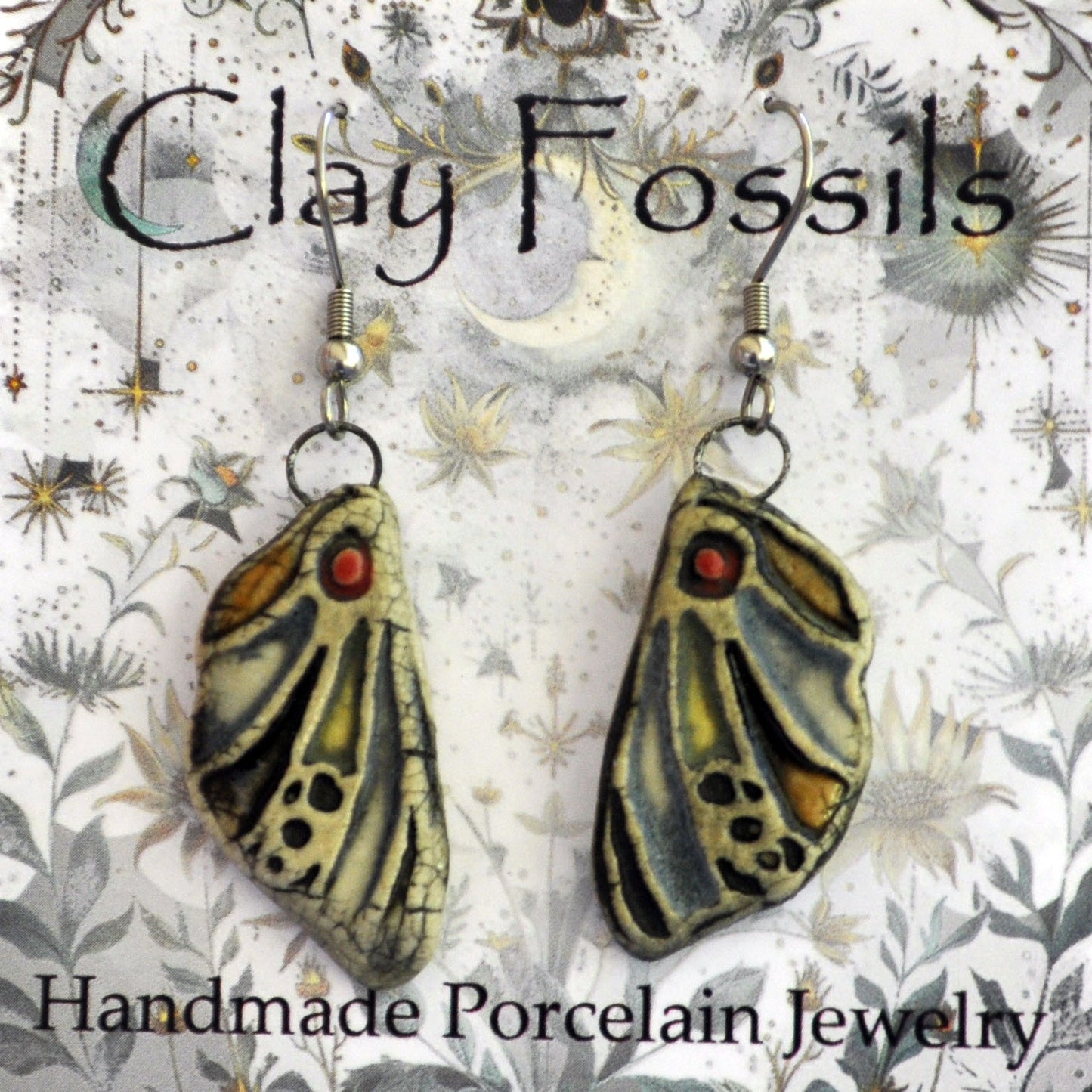 Earrings, Porcelain Butterfly Wings