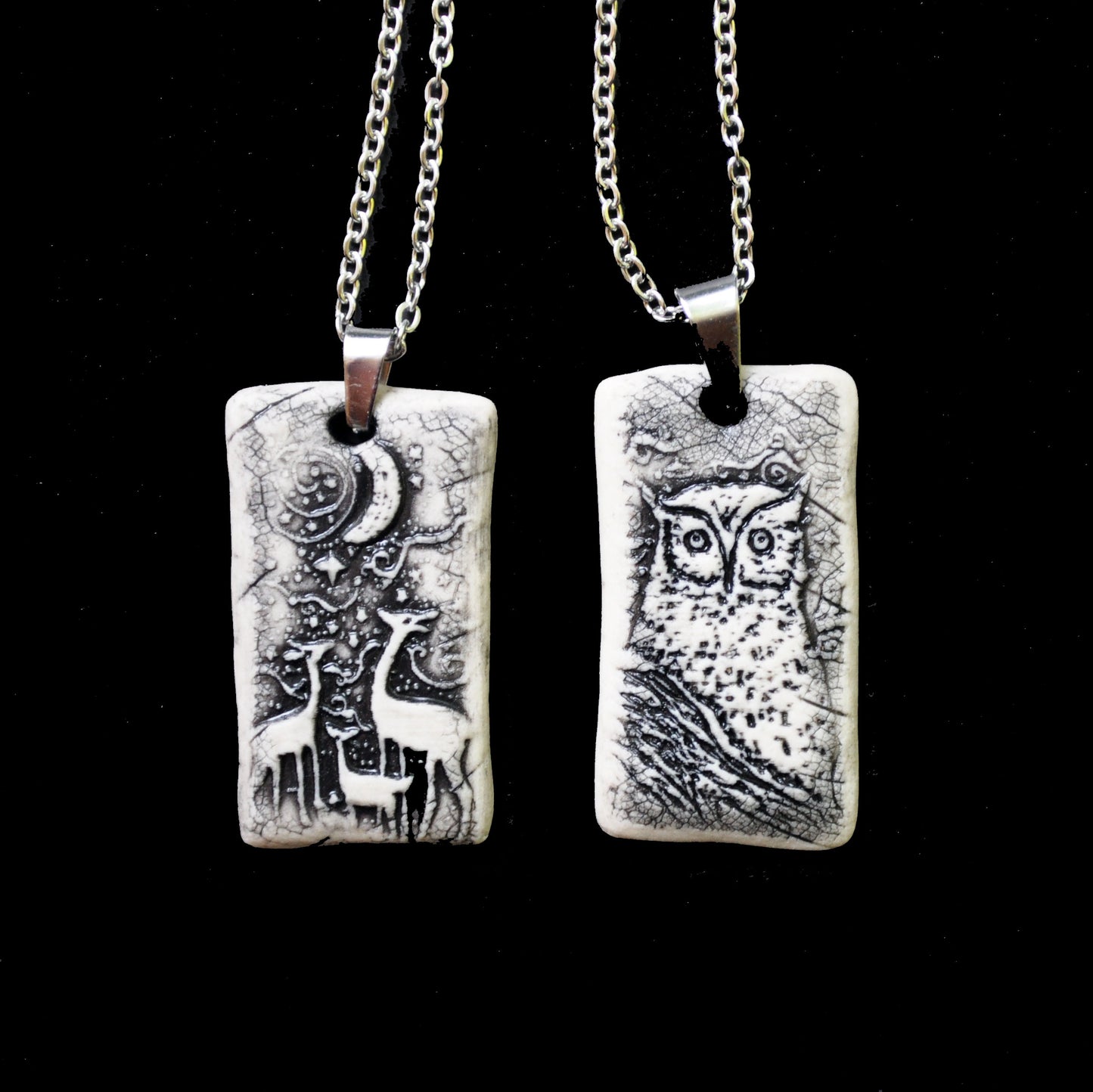 Night Owl Pendant, black, handmade porcelain, kiln fired