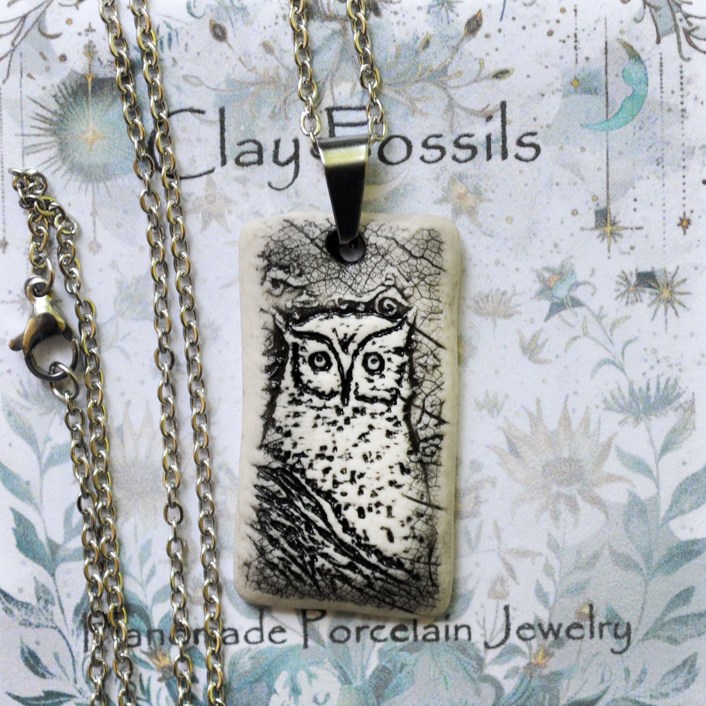 Night Owl Pendant, black, handmade porcelain, kiln fired