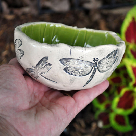 Handmade Pottery, dragonfly dish, fresh green, Dragonflies, USA