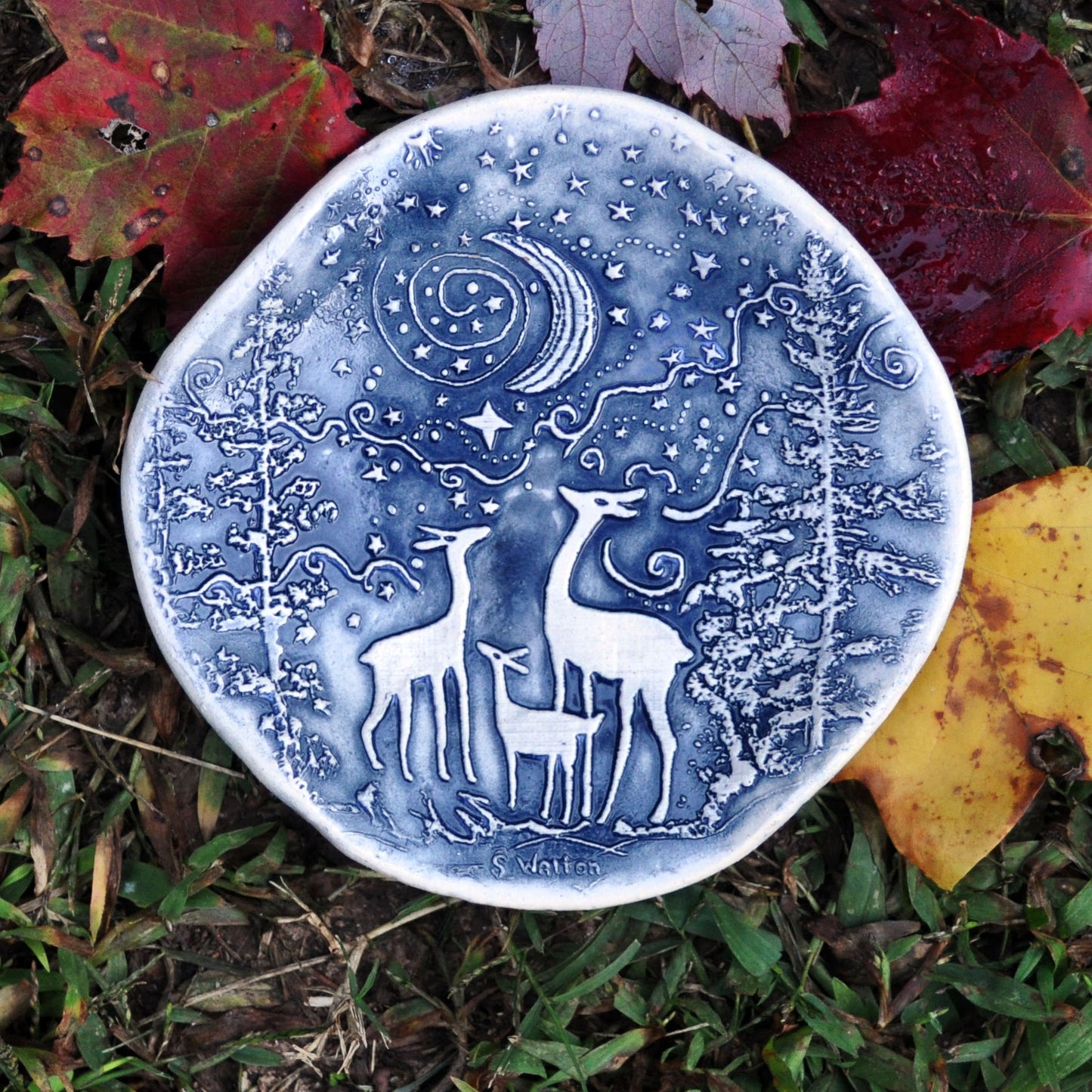 Deer family in blue, spoon rest, soap dish