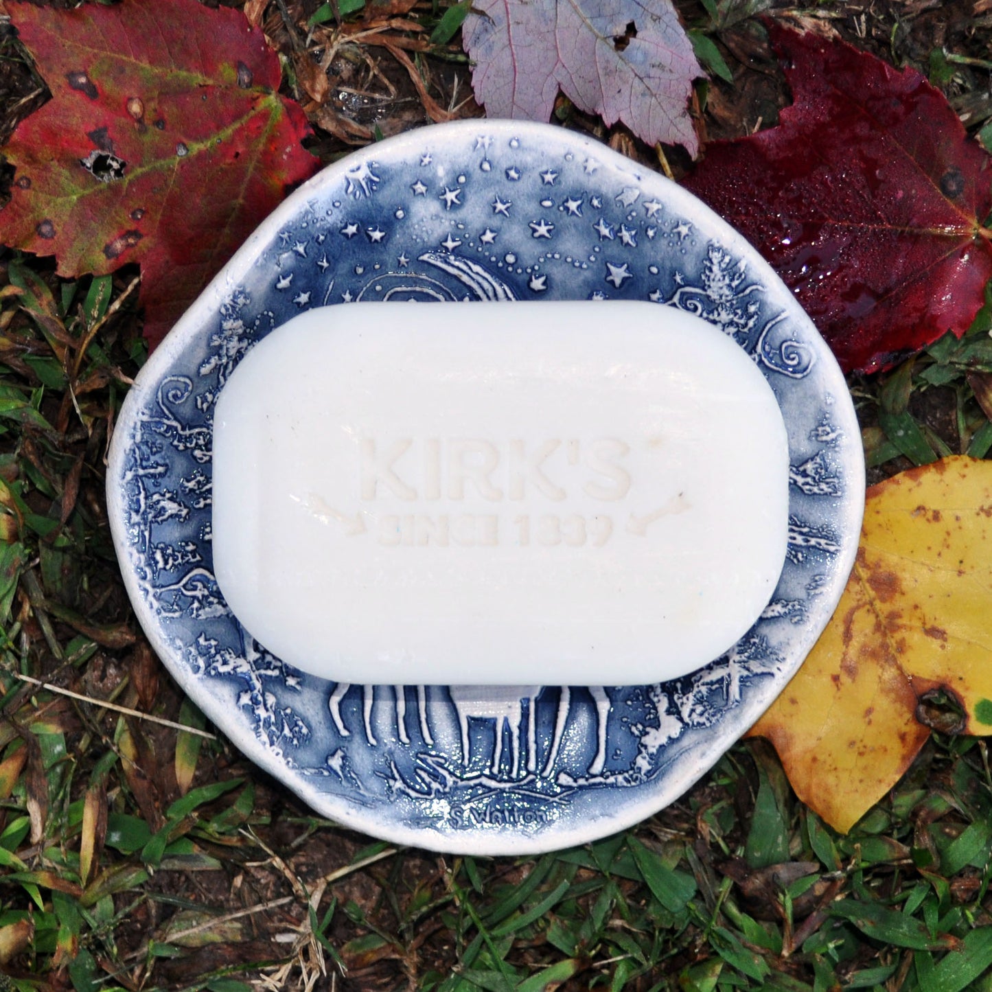 Soap dish, spoon rest, Morning Bird in blue